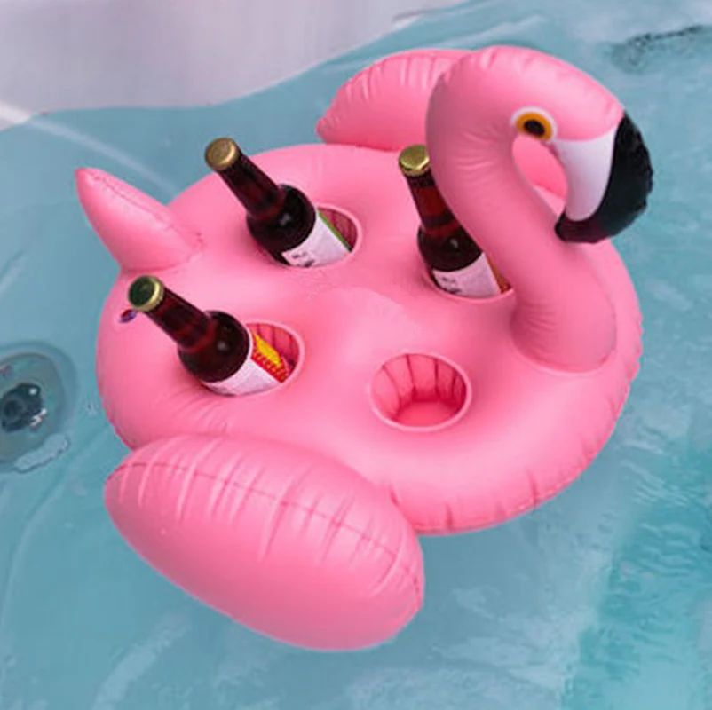 Boia Inflável Rosa Em Formato De Flamingo Com 4 Furos Para Bebidas, 70 X 60 Cm