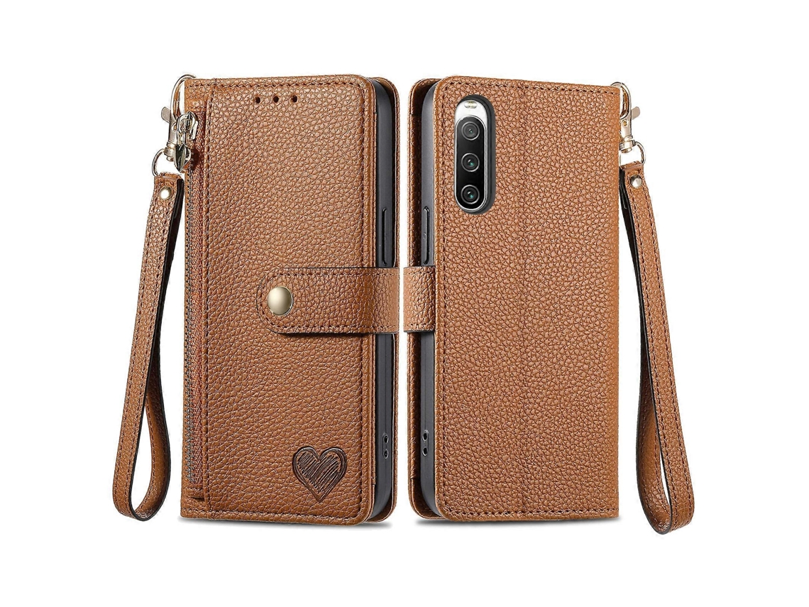 Capa De Couro Para Celular Com Cordão E Zíper Love