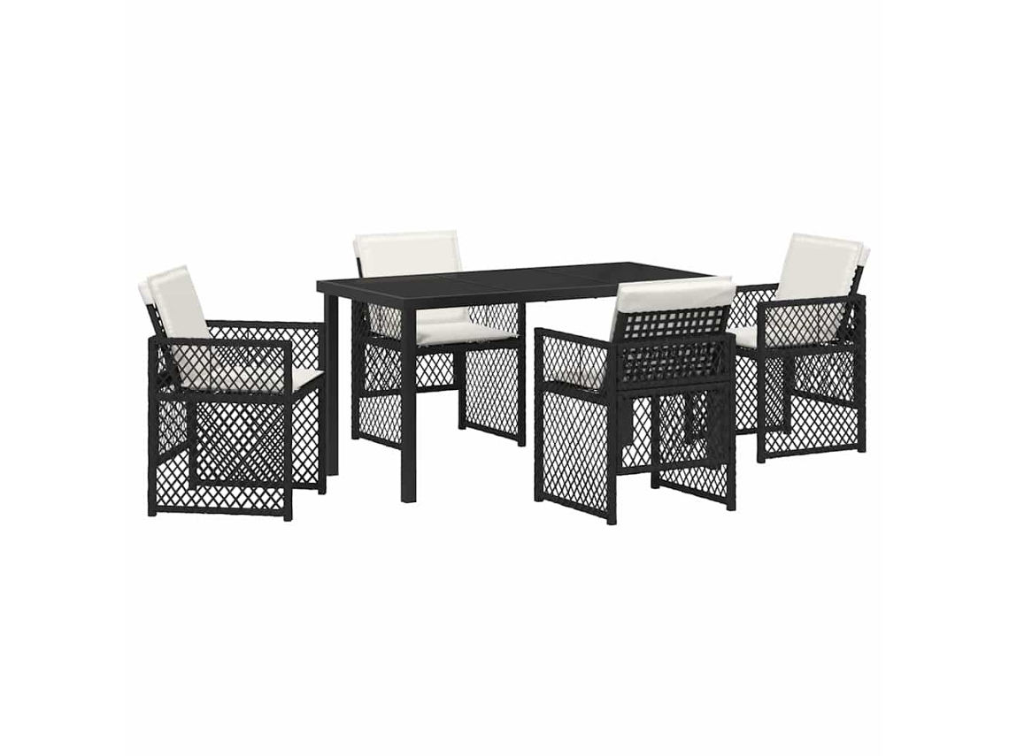 Conjunto de Jantar para Jardim 5 Pcs - Móveis de Jardim para Refeição Preto Vime Pe HARLANV1