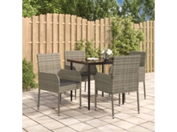 Vidaxl 5 Pcs Conjunto Jantar Jardim C/ Almofadões Vime Pe Preto/cinza