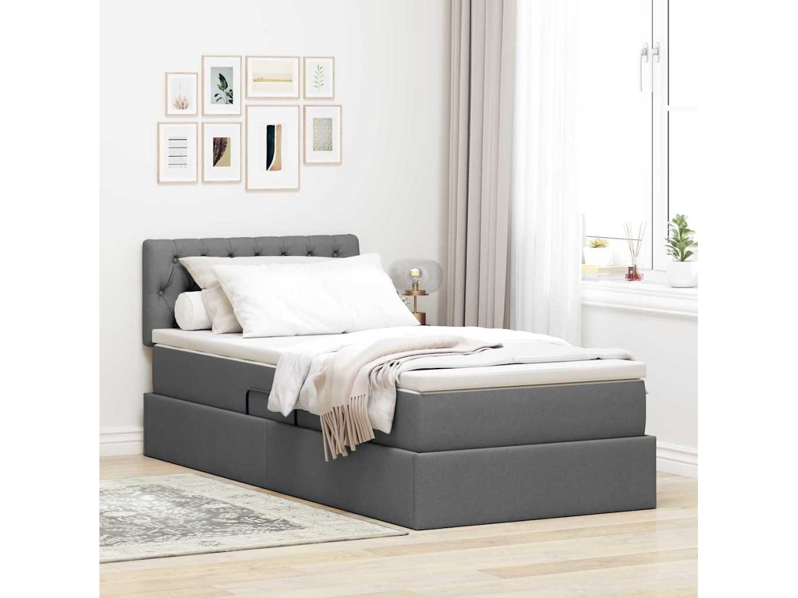 Vidaxl Cama de Armazenamento Led com Colchão Cinzento escuro