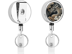 Porta Crachá Retrátil Com Dragão Oriental Preto, Moderno E Durável, Em Metal, Com Cordão De Nylon De 68cm, Ideal Para