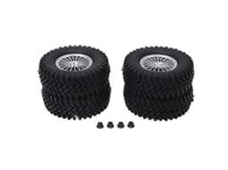 Mali 4 Pneus de Borracha para Carro Rc Off Road 1/10 com Rodas de Plástico Prata 20 Buracos Aro 12mm