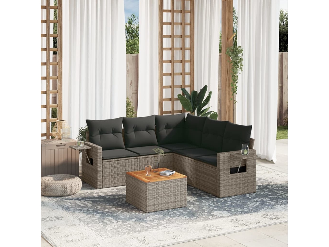 Vidaxl 6 Pcs Conjunto Sofás De Jardim Com Almofadões Vime Cinzento