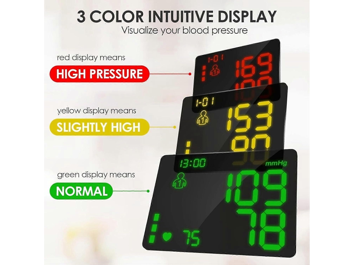 Monitor De Pressão Arterial De Pulso - Monitor De Pa, Braçadeira Automática De 13,5 A 19,5 Cm, Alta Precisão, Tela Lcd Retroiluminada - 2 * 99 Co