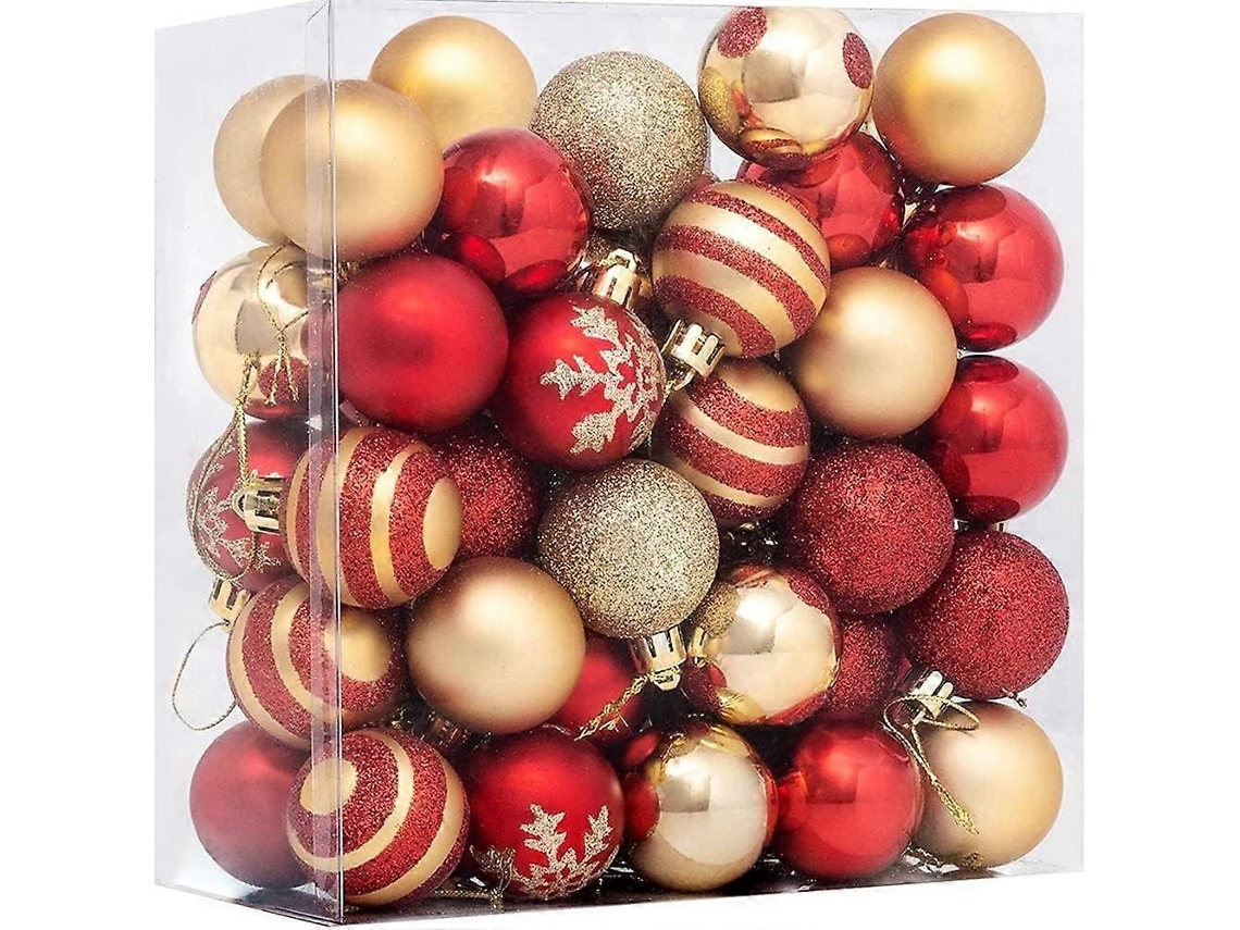 Enfeites Para Árvore De Natal, 50 Peças De Bolas Vermelhas E Douradas, Decorações Para Árvore De Natal Com Cordão. Olysi Shop