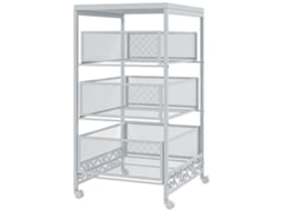 Carrinho Auxiliar Melamina de Madeira e Aço Cor Branco 34x29,5x57,5 cm Homcom