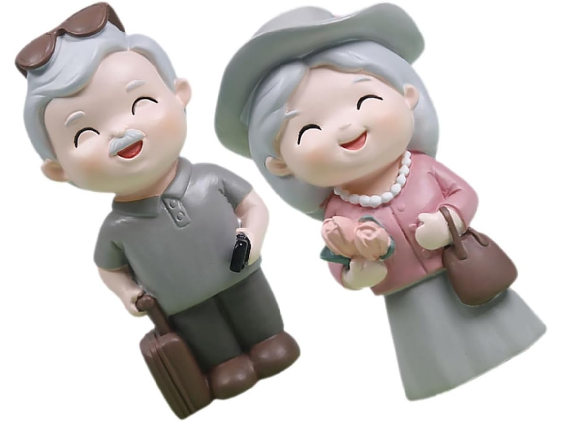Conjunto 2 Estatuetas Decorativas Resina Representando Casal Decoração Delicada Aconchegante Festa Avós Casa GOKOCO