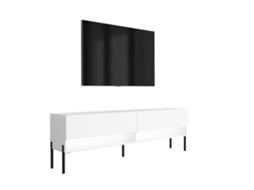 Suporte De Tv 170 Cm Branco Fosco, Pernas Pretas Retas, Led Branco, 170 × 32 × 52 Cm 3E 3XE LIVING.COM