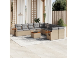 Vidaxl 11 Pcs Conjunto Sofás De Jardim C/ Almofadões Vime Pe Bege