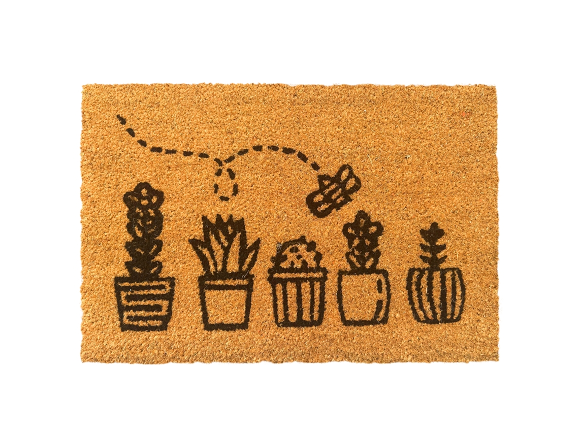 Capacho De Coco Relaxdays, Folhas, 60x40cm, Antiderrapante, Resistente A Intempéries, Interior/exterior, Natural