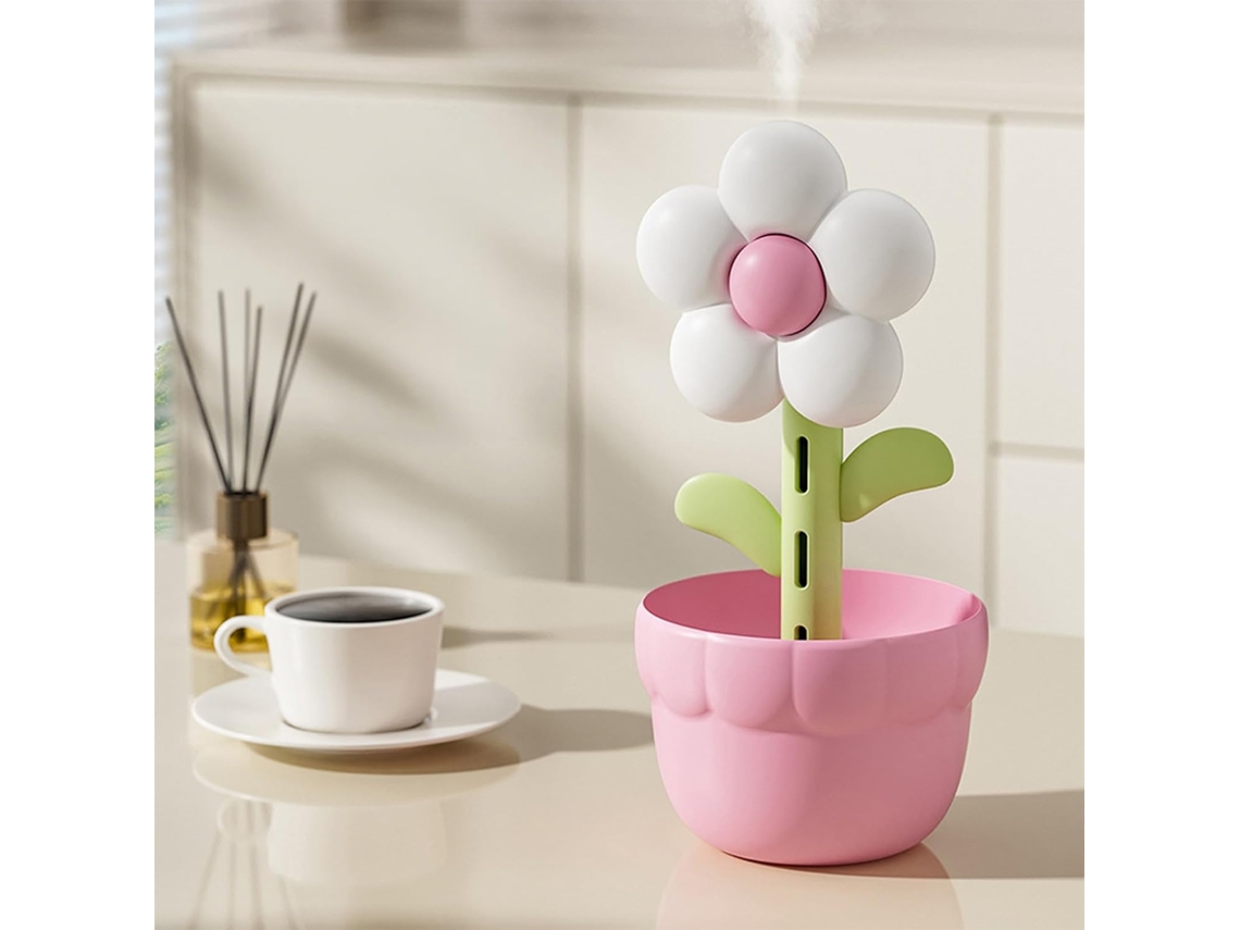 Umidificador Flor com Luz Noturna, Recarregável 300ml, Carro, Casa, Plantas BRILVIBERA