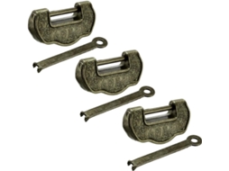 Conjunto de 3 Cadeados Antigos em Estilo Chinês, em Liga de Zinco, com 33 Mm de Largura. CHABERLU