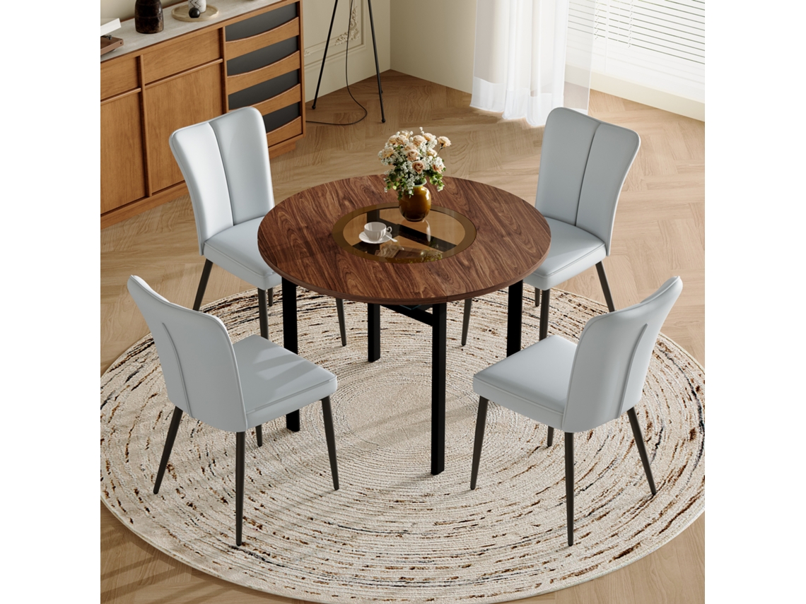 Mesa Redonda 100cm 4 Braços Pu Cinza Claro Metal VOLTEDGE