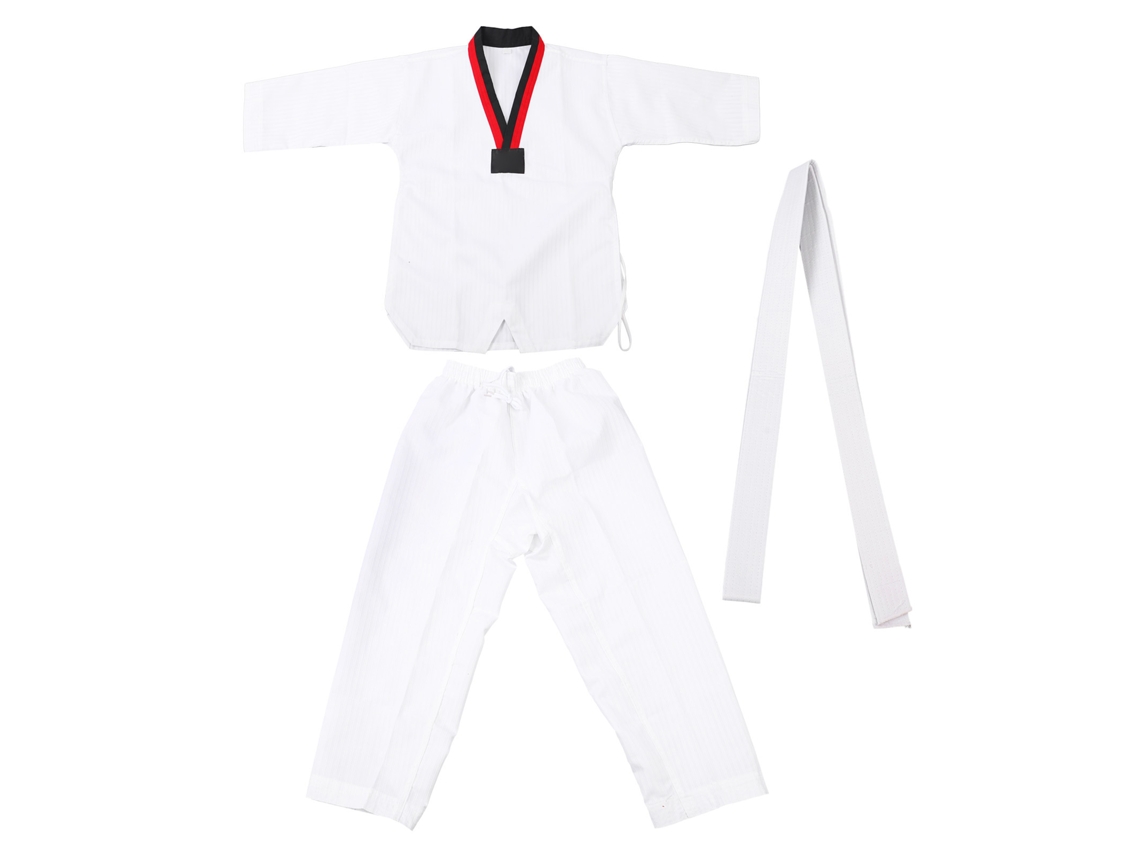 Uniforme de Taekwondo com Riscas, Poliéster Algodão, Cinto, Roupa de Treino para Iniciantes e Atletas