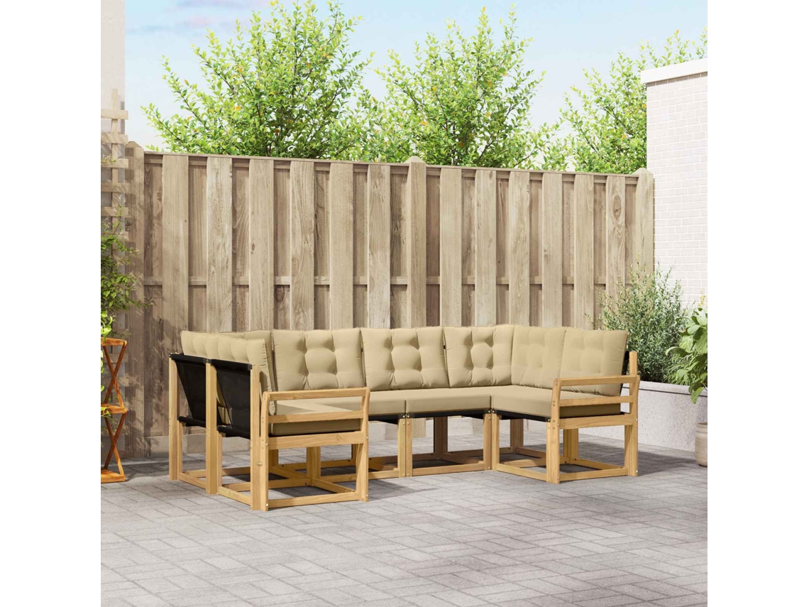 Vidaxl Conjunto De Sofás Para Exterior 6 Pcs Branco E Bege
