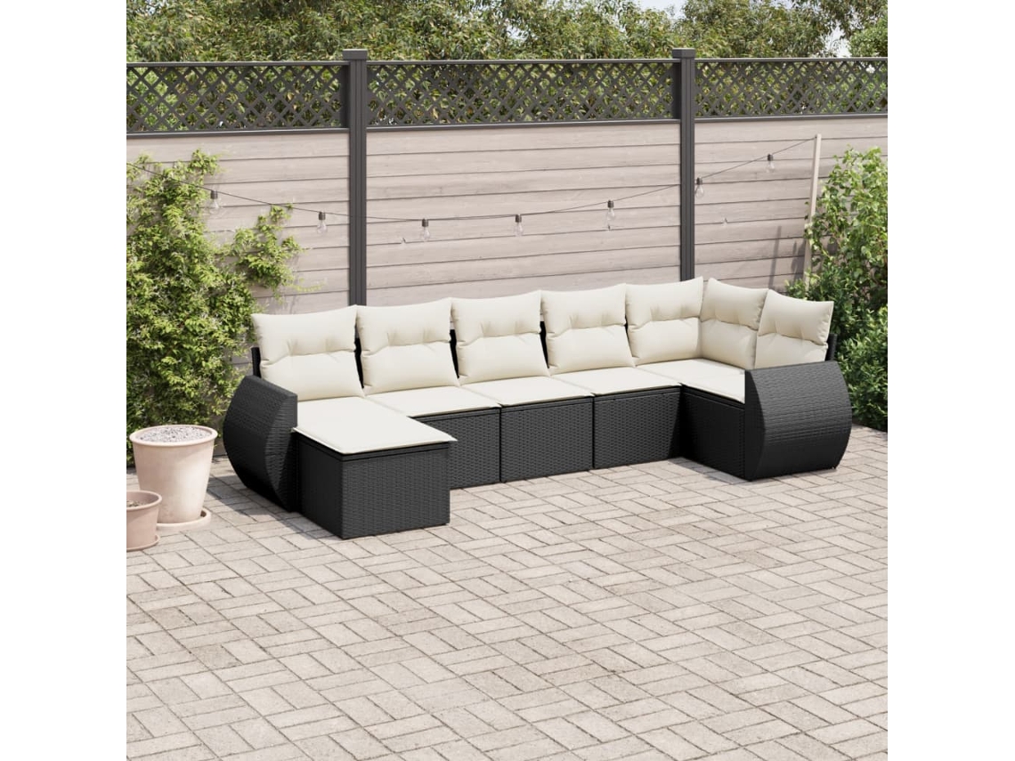 Vidaxl 8 Pcs Conjunto Sofás De Jardim Com Almofadões Vime Pe Preto