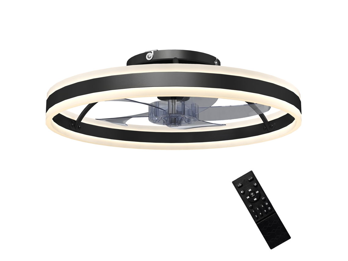 Ventilador de Teto com Luz e Controle Remoto, Ventilador de Teto de 50 Cm com 6 Velocidades, Preto ORBITRA COMMERCE