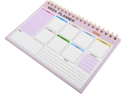 Agenda semanal rosa com folhas em espiral, diário semanal para escritório e casa, rastreador de tempo.