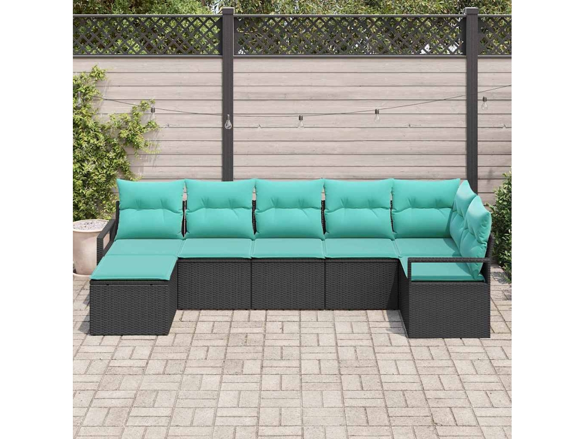 Vidaxl Conjunto De Sofás Com Almofada 7 Pcs Preto Vime Pe