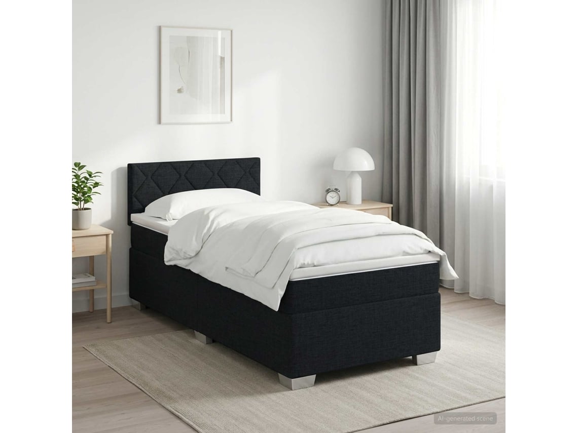 Vidaxl Cama Box Spring Com Colchão Preto 90 X 200 Cm Tecido