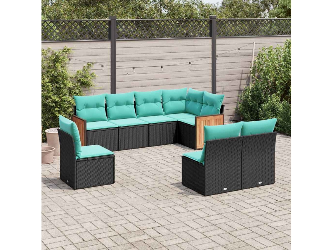Vidaxl Conjunto De Sofá De Jardim Com 8 Peças E Almofadas Em Rattan Sintético Preto