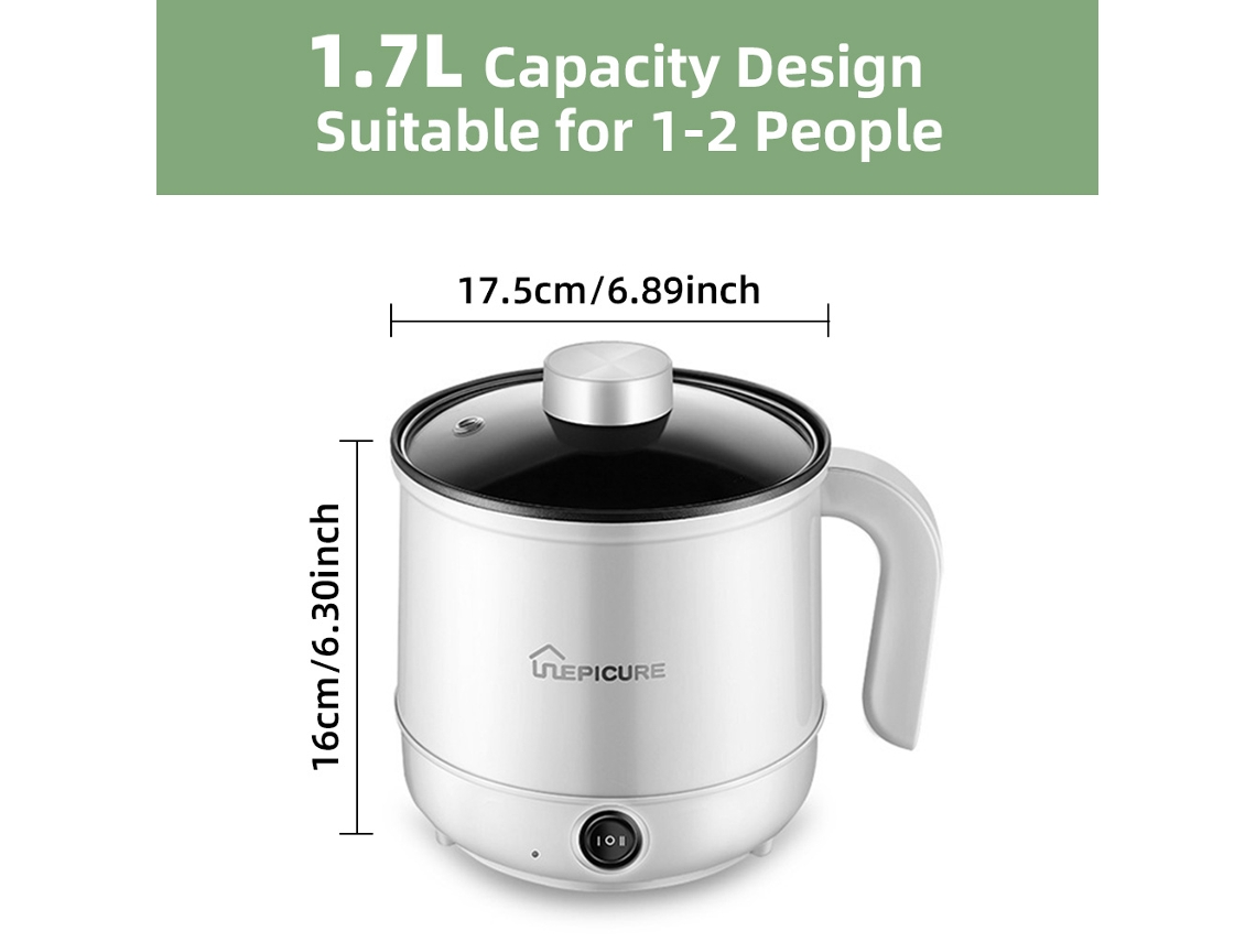 Panela elétrica 1.7l antiaderente para ramen com potência dual 300w/600w S/MARCA