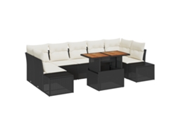 Conjunto 8 Sofá De Jardim Vidaxl Preto Vime Pe (100 X 55 X 73 Cm)