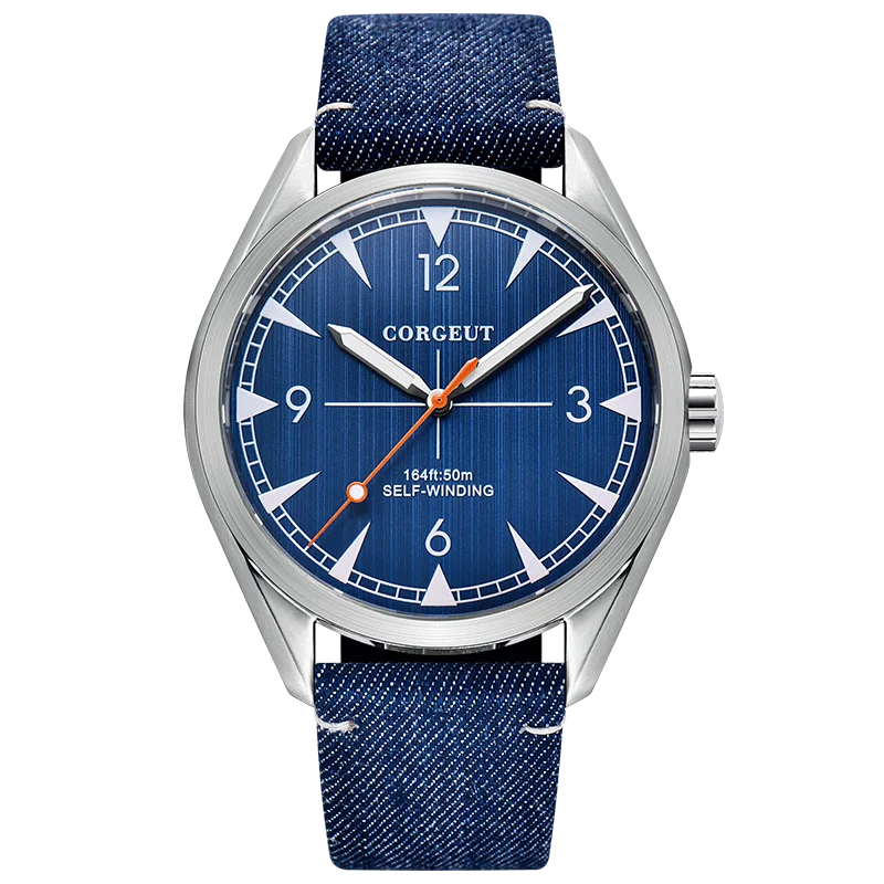 Relógio Masculino Automático Mecânico De 41 Mm (azul), Com Pulseira De Couro Luxuosa E Acabamento Luminoso.