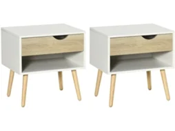 Conjunto Mesas de Cabeceira Mdf, Melamina e Madeira Cor Carvalho de Branco 50x39x51 cm Homcom