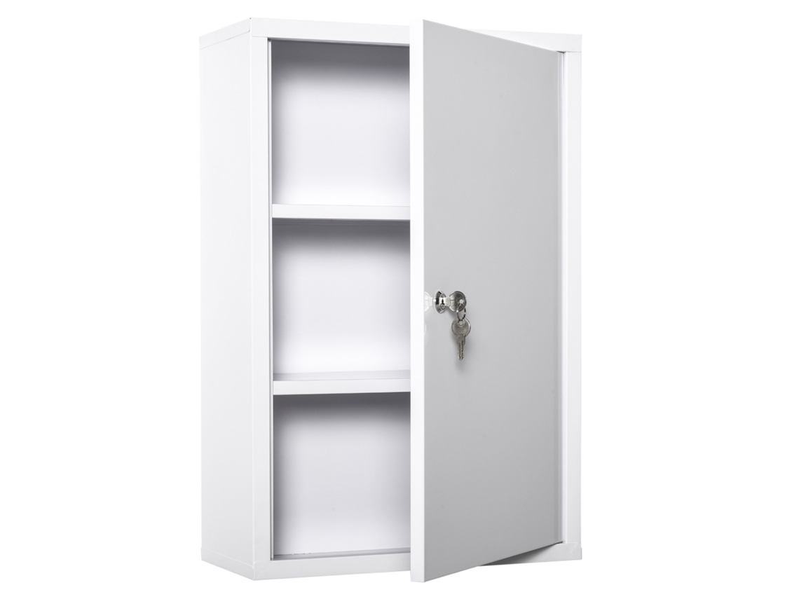 Armário de Medicamentos E-TOWN COMMERCE GMBH em aço com 3 níveis, 2 chaves e suporte parede (40x18x60 cm) branco