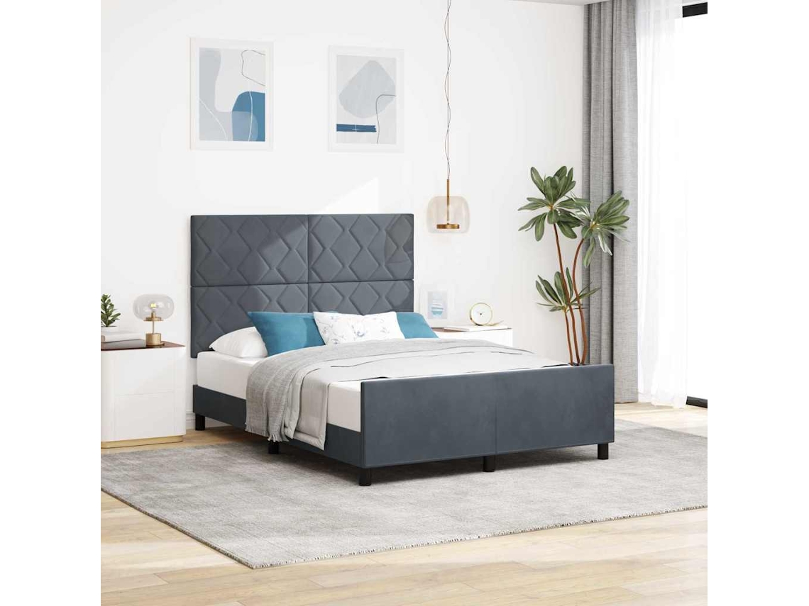 Vidaxl Cama Box Com Cabeceira Cinzento Escuro 140 X 190 Cm Veludo
