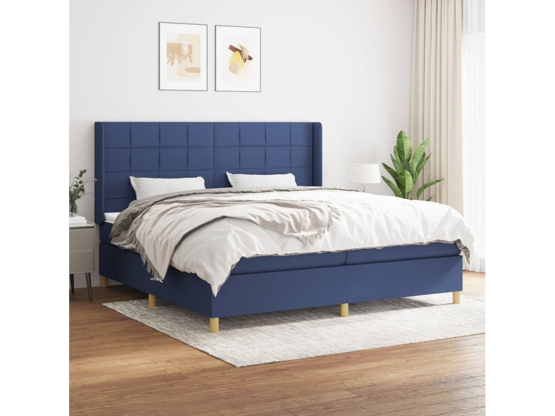 Vidaxl Cama Com Molas/colchão 200x200 Cm Tecido Azul