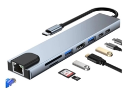 Adaptador 8 Em 1 Usb C Hub Adaptador Usb C Yizhood 2017l Prata