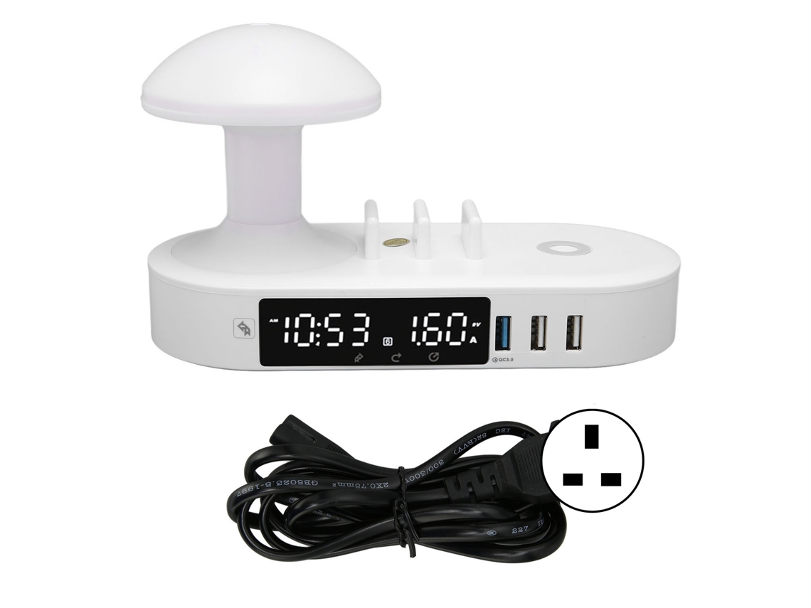 Carregador Relógio Luz Noturna 6 Portas Usb Sem Fio Uk