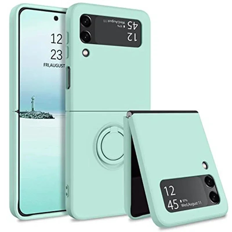 (verde Claro, Galaxy Z Flip4) Capa Protetora De Silicone Líquido, Anti-choque E Antiderrapante, Suporte De Anel, Material Tpu Macio