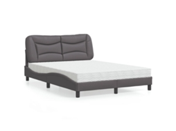 Cama Com Colchão 140x200 Cm Couro Artificial Cinzento