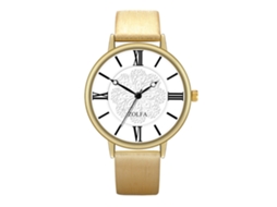 Relógio de pulso de quartzo com mostrador redondo, elegante e unissex (dourado).