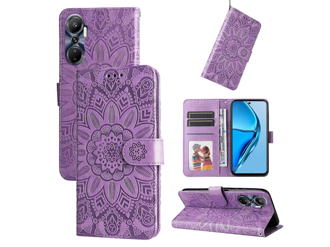 Capa De Celular Em Couro Com Estampa De Girassol Em Relevo Para Infinix Hot 20 4g