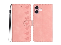 Capa Em Couro Pu Para Apple Iphone 16, Cor Rosa