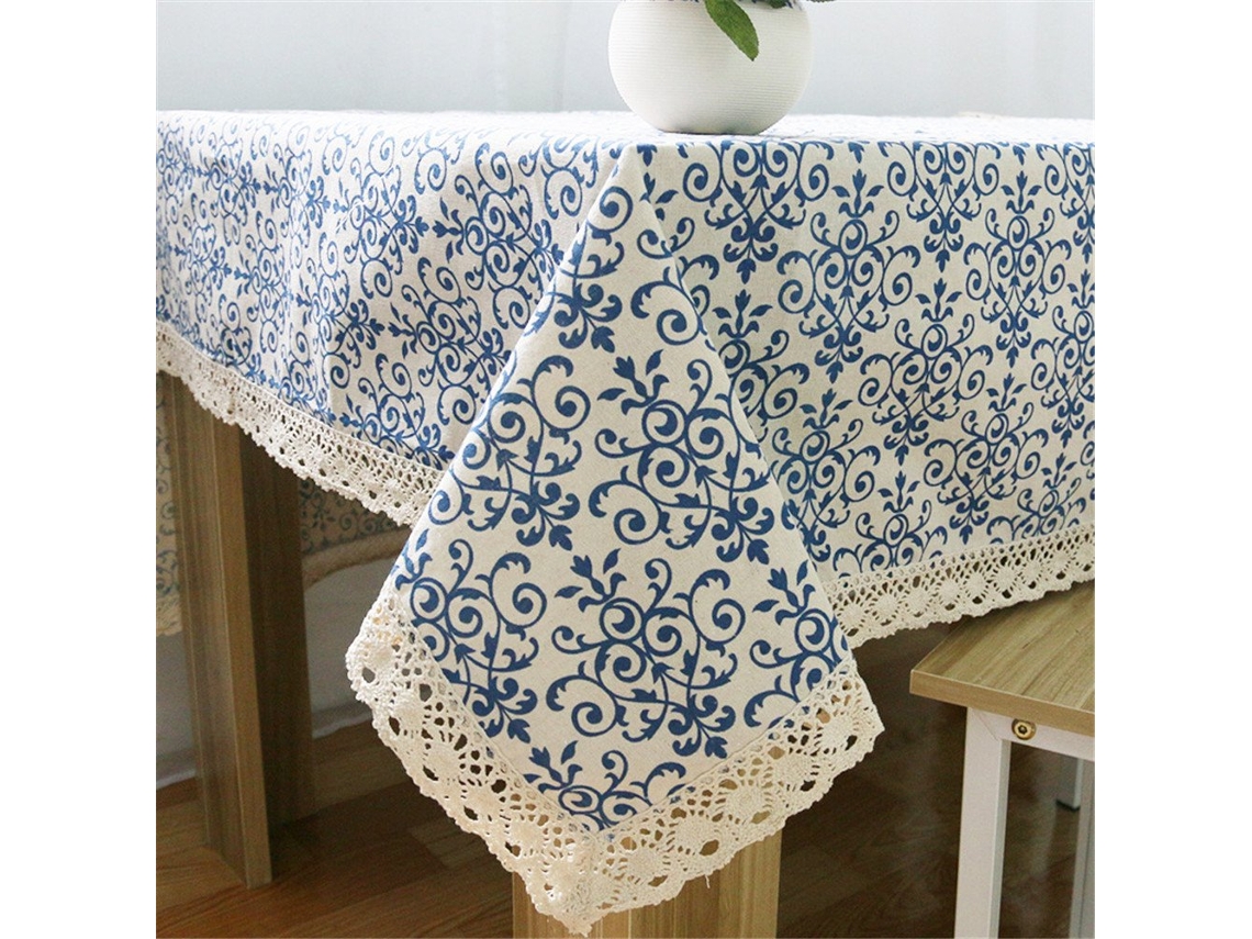 Lurelia Tecido Algodão Linho Azul Natural 60x60cm Lavável Antimanchas Floral Vintage
