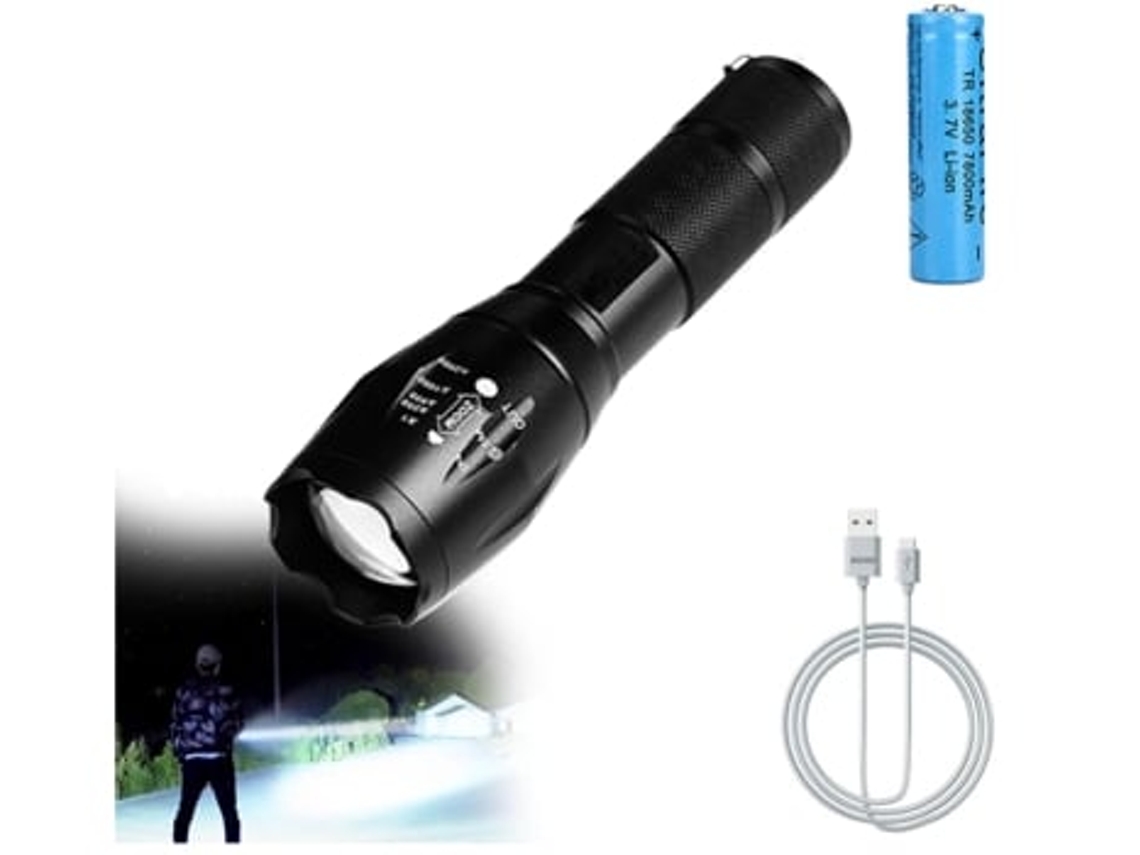 Lanterna Recarregável de Acampamento Forte Led Luz Flash com Zoom Foco À Prova D'Água para Exteriores. Bisbisous VIGA EUROPE