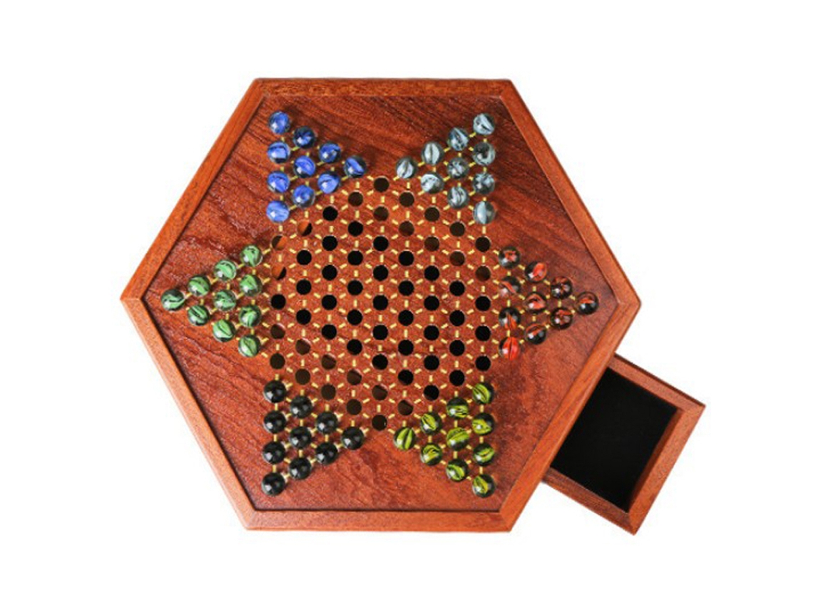 Jogo De Damas Chinesas Em Madeira Com Bolas De Vidro E Gavetas Jogo De Estratégia Hexagonal Para Crianças E Iniciantes