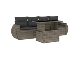 Conjunto de 5 Sofás de Jardim com Almofadões Vime Pe Cinzento MAISON EXCLUSIVE (5 pcs)