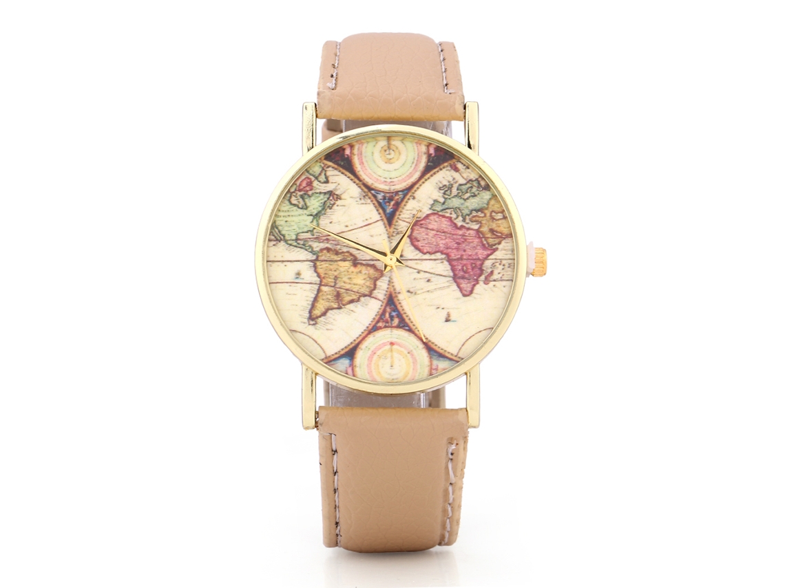 Relógio de Pulso Feminino Analógico de Quartzo com Pulseira de Pu Caqui Estilo Elegante