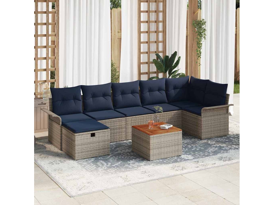 Vidaxl Conjunto De Sofá De Jardim 8 Unid. Cinzeto Vime Pe