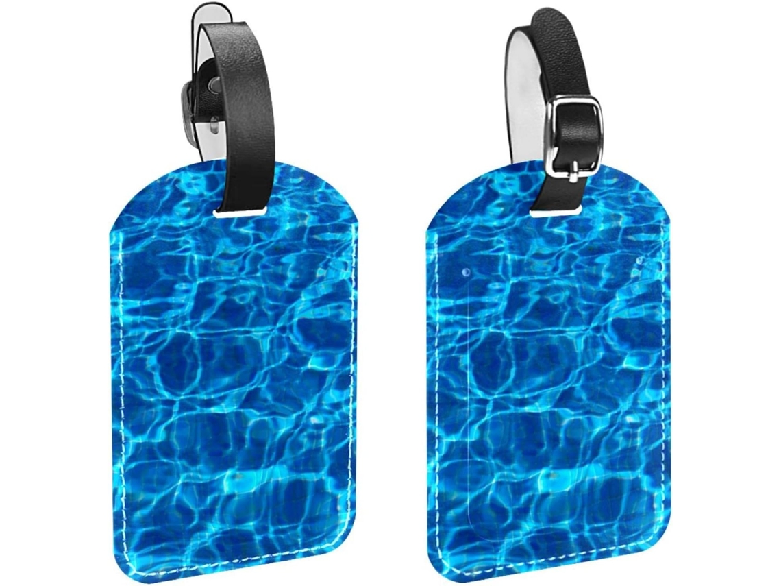 Conjunto De 2 Etiquetas Bagagem Em Couro Sintético Proteção Privacidade Azul Claro Piscina E Água