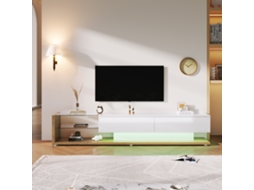 Móvel Branco Led Vidro Iluminação Variável Madeira Tv VOLTEDGE