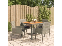 Vidaxl 5 Pcs Conjunto De Jantar P/ Jardim C/ Almofadões Vime Pe Cinza