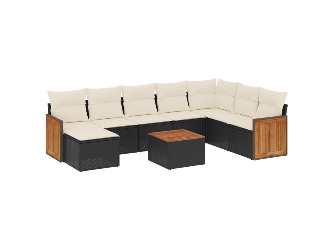 Conjunto 9 de sofás p/ jardim c/ almofadões vime PE preto